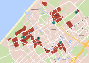 locaties van architectuurwandeling Nieuwe Haagse School op kaart Den Haag