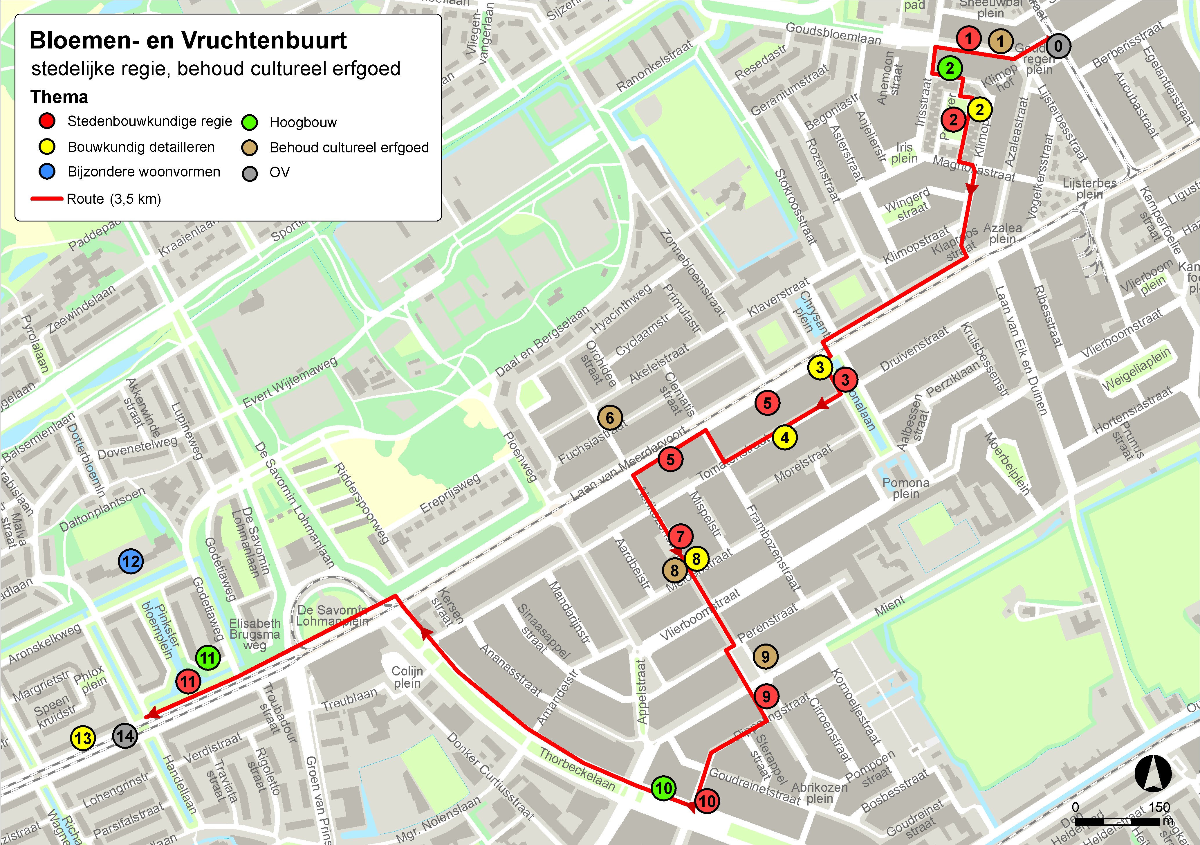 kaart wandeling Bloemen- en vruchtenbuurt Nieuwe Haagse School